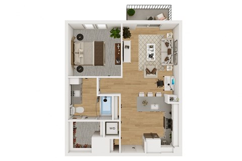 Floor plan for 1 bed, 1 bath, 672 sqft